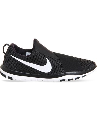 black mesh slip on trainers